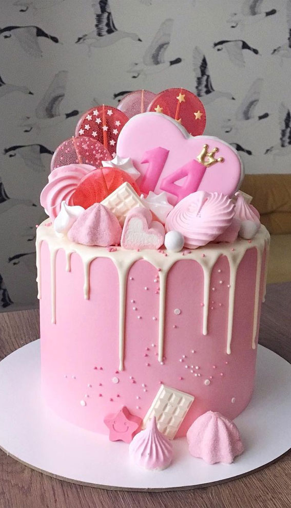 14th birthday cake, birthday cake ideas 2021, pink birthday cake #birthdaycake cake decorating ideas