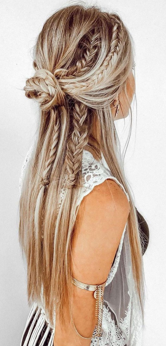 braided half up, boho braids, braided ponytail, ponytail, cute hairstyle, braided hairstyle ideas #braidedhairstyle #braid #hairstyle