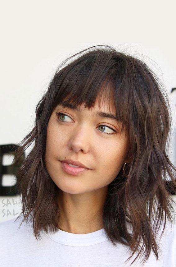21 Cute Lob With Bangs To Copy in 2021 : layers for younger look