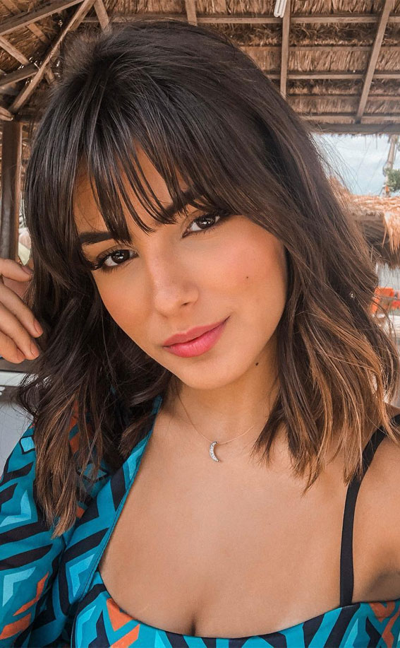 21 Cute Lob With Bangs To Copy in 2021 : Lob with caramel tips