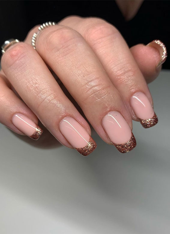Creative & Pretty Nail Trends 2021 : Rose Gold Glitter French Tips
