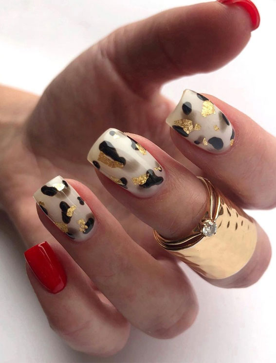 Red Nails and Leopard Nail Design - SOSO Nail Art | Leopard nail designs, Leopard  nails, Nails