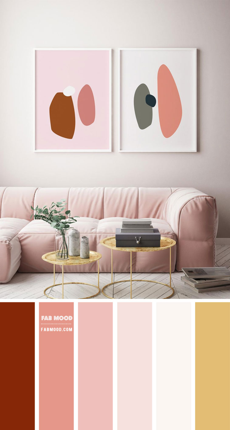 pink and rust living room, neutral living room colour, gold pink and rust living room, blush and rust living room, pink neutral living room, color scheme