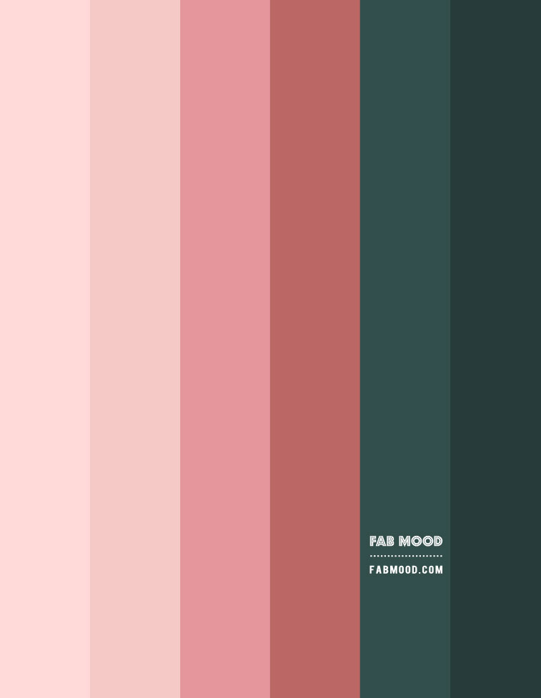green and pink tone, cinnamon pink and green color palette, cinnamon rose and dark green colors