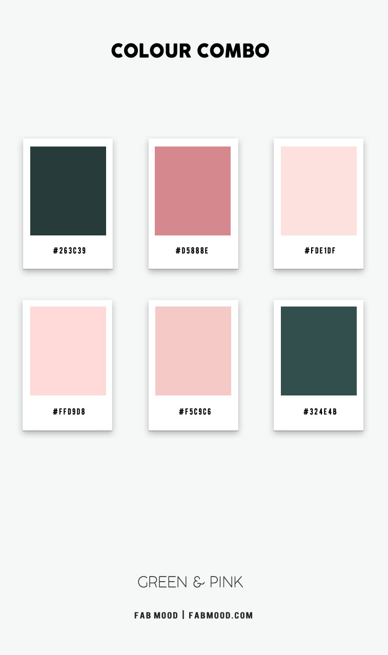 green and pink color hex, green and pink tone, cinnamon pink and green color palette, cinnamon rose and dark green colors