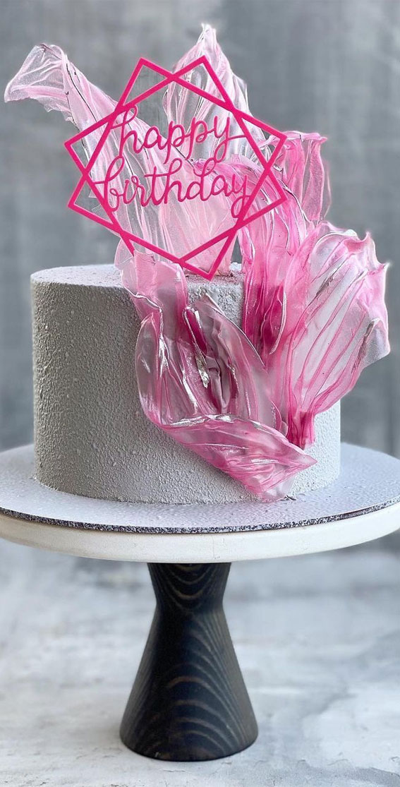 grey birthday cake, grey and pink theme birthday cake, grey and pink birthday cake