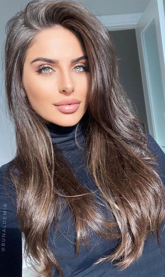 Trendy Brown Hair Colour Ideas for 2021 : Dark hair with low lights