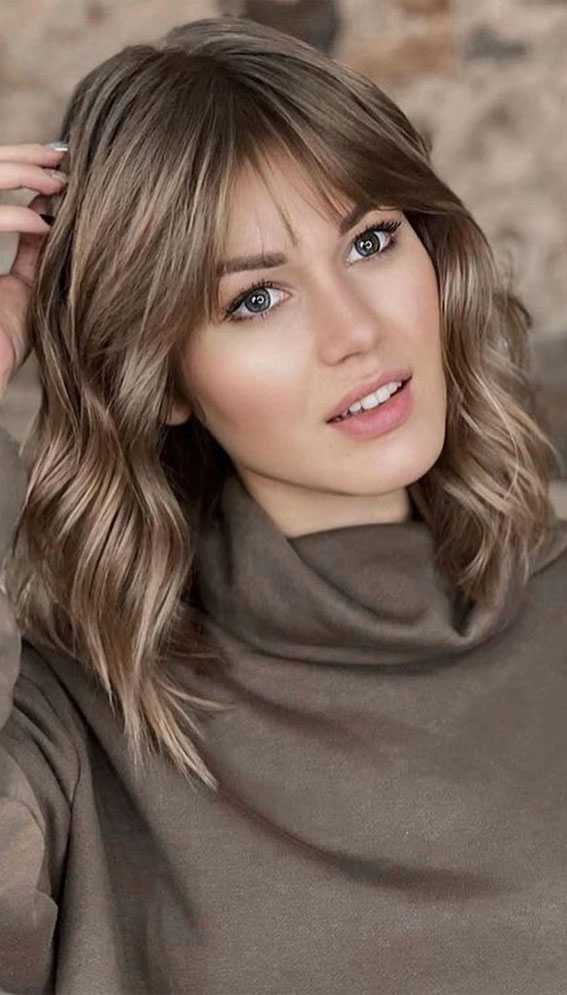 hairstyle with bangs, haircuts with bangs and layered, medium layered haircuts, medium layered haircuts 2021, shoulder length hair with bangs and layers, medium layered haircuts 2021, long hair with bangs and layers, medium layered haircuts with bang