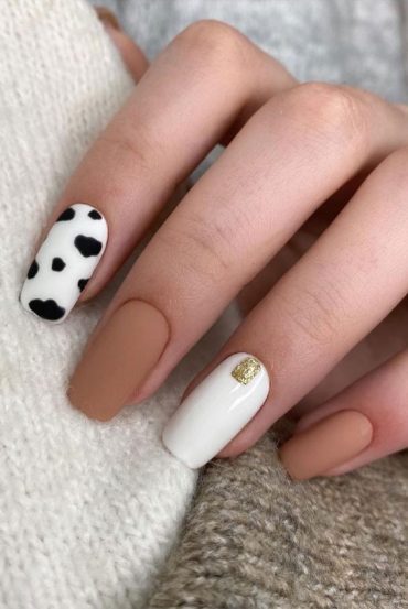 Cow Print Mixed Different Color Gradient Nails , different color each nail