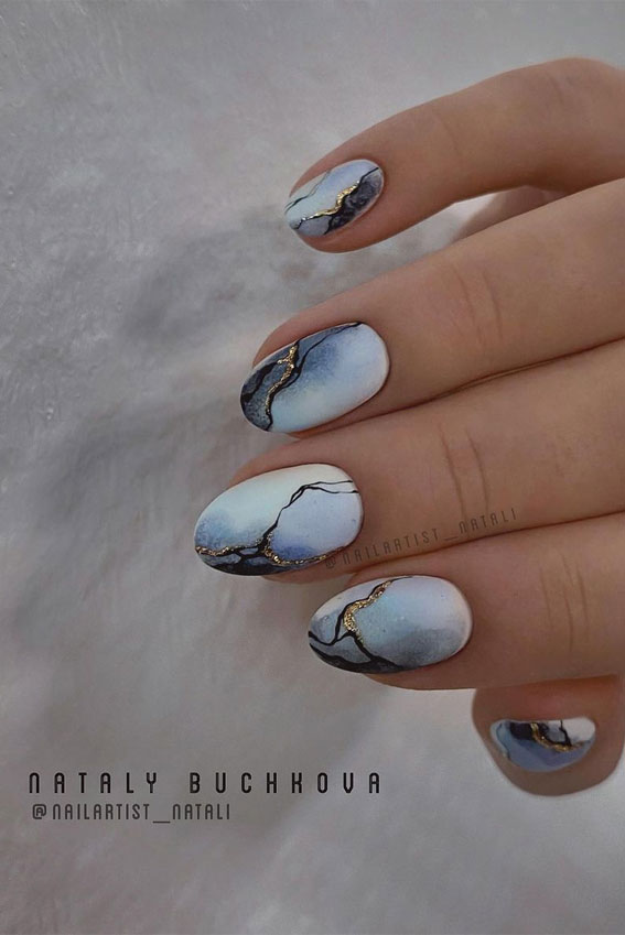 blue marble nails, blue nails, marble effect nails, nail art design, nail art ideas