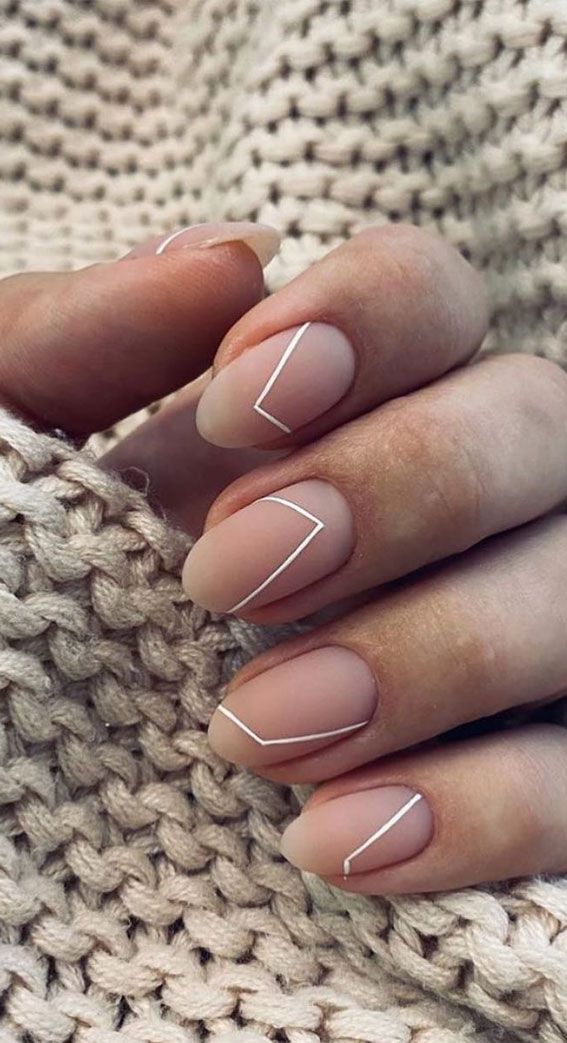 simple white line nude nail design, easy abstract nails, matte nude nails, short nails, short nail art design, minimalist nails, minimalist white nail art, minimalist nail art , minimalist nail art 2021, minimalist short nails, korean minimalist nail art, minimalist nails pinterest, minimal nail art designs, minimalist nail art lines