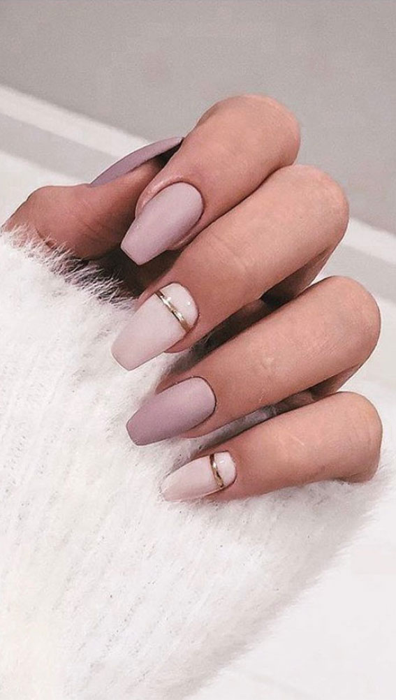 dark mauve nails, mauve nails design, mauve nails with gold line, mauve nail polish, coffin nails, coffin mauve nails, mauve nail designs, mauve nails ideas, mauve nails coffin, mauve color nail designs