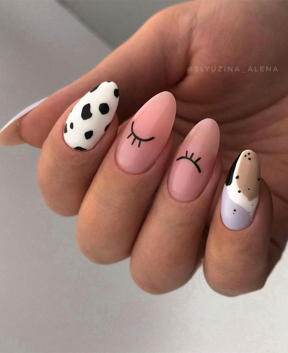 40+ Stylish Ways To Rock Spring Nails : Mix and match cow print and pink nails
