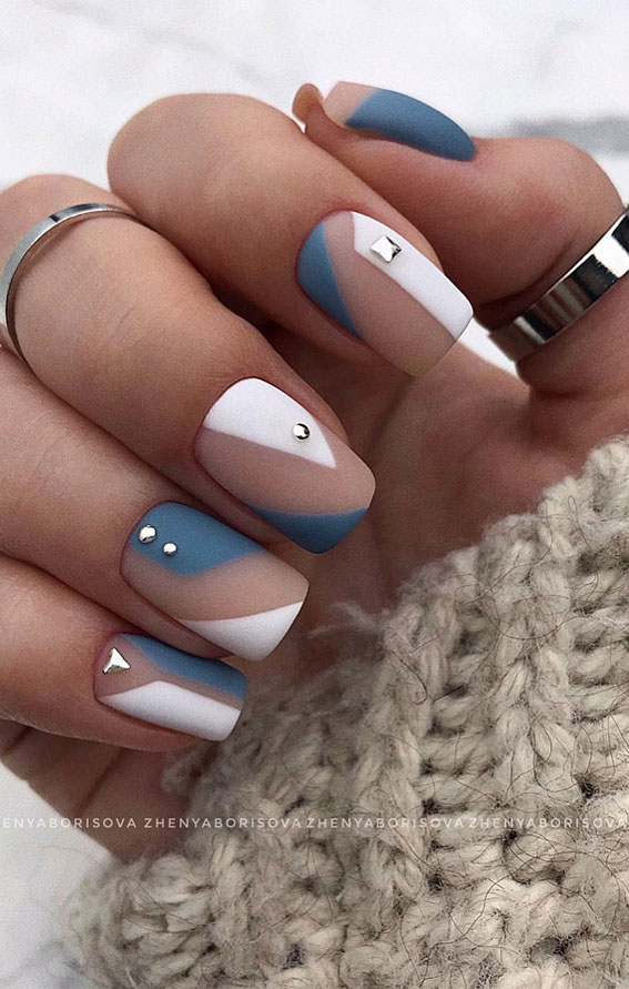 Three color nails: teal, grey, and sparkly accent | Teal nails, Grey nail  designs, Nail colors