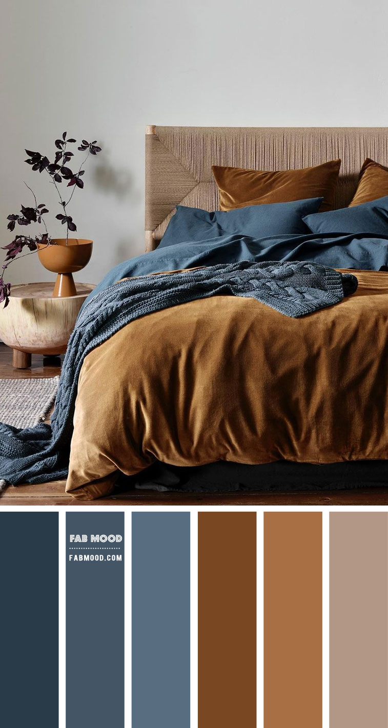 Brown and Dark Blue Bedroom { Dark blue and Tobacco Colour Scheme }