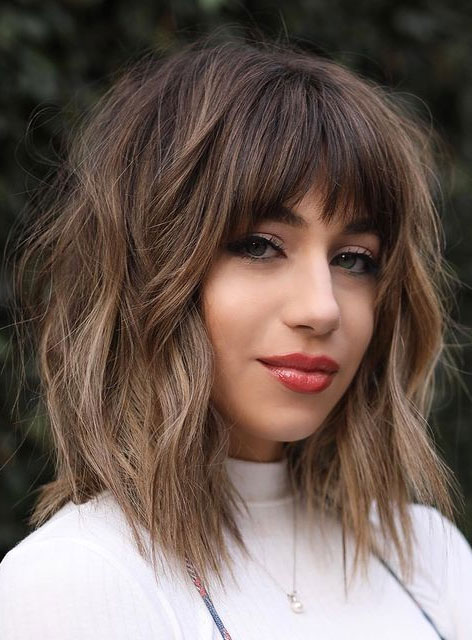 Cute Haircuts And Hairstyles With Bangs : Textured Lob haircut with bangs