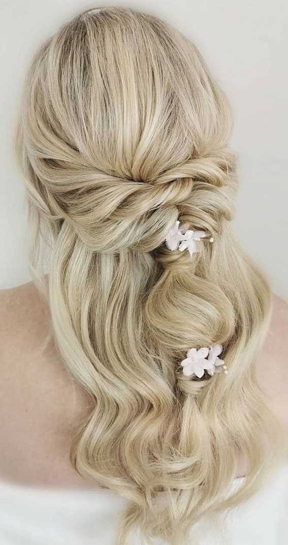 Half Up Hairstyles That Are Pretty For 2021 : Pretty Half up with flower