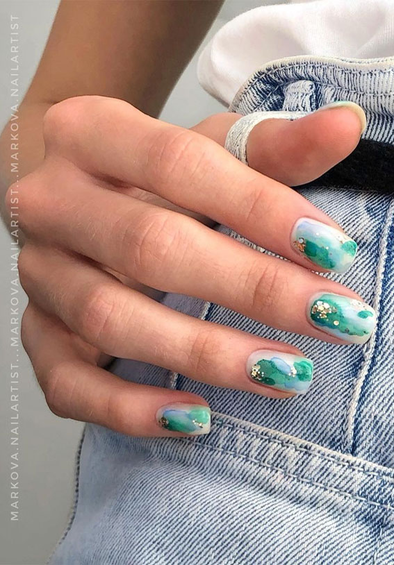 Cute Spring Nails That Will Never Go Out Of Style : Green watercolor nail polish