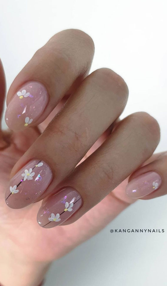 spring nails, flower nails, nude and gold nails, matte nude and gold chrome nails, modern nails