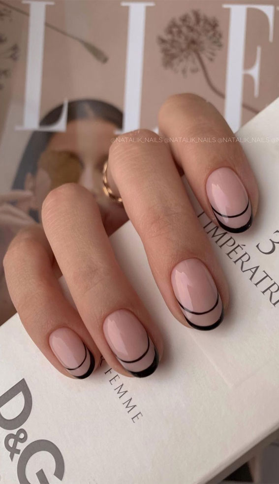 Cute Spring Nails That Will Never Go Out Of Style : Black Line French Tips