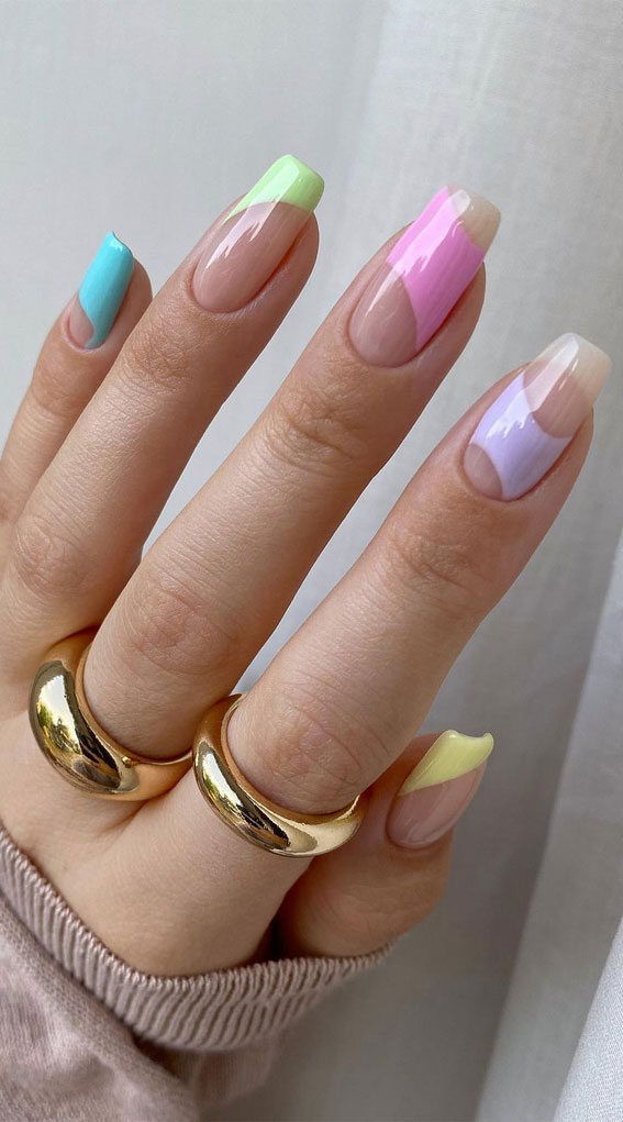 pastel nails, pastel nail art designs, different colour nails each finger, differnet color nails design