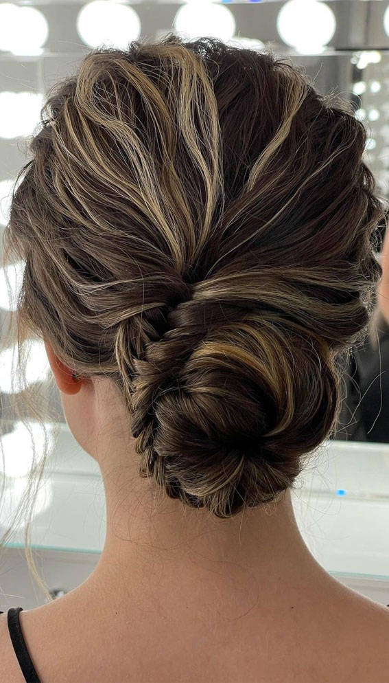 70 Latest Updo Hairstyles for Your Trendy Looks in 2021 : Chic Fishtail Braided Low Bun