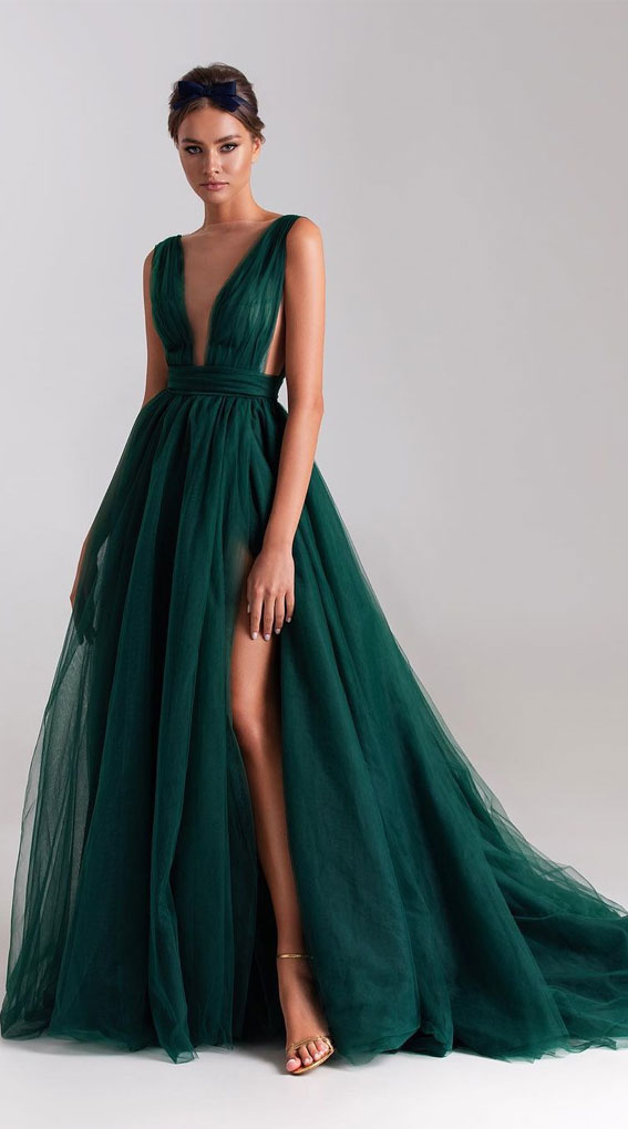 Emerald green tulle gown