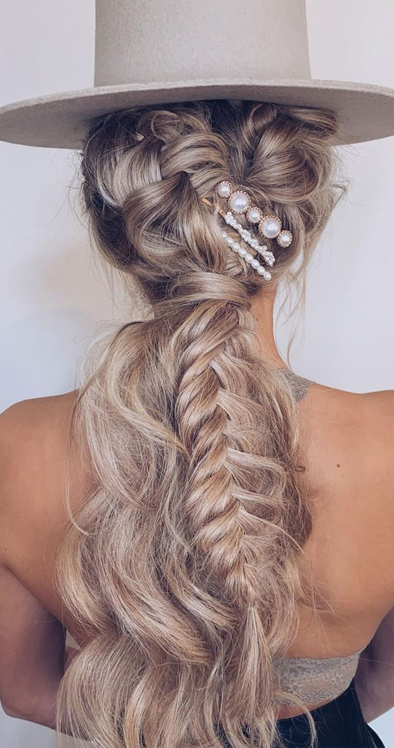 braid and ponytail hairstyle, fishtail braided ponytail, braid hairstyle