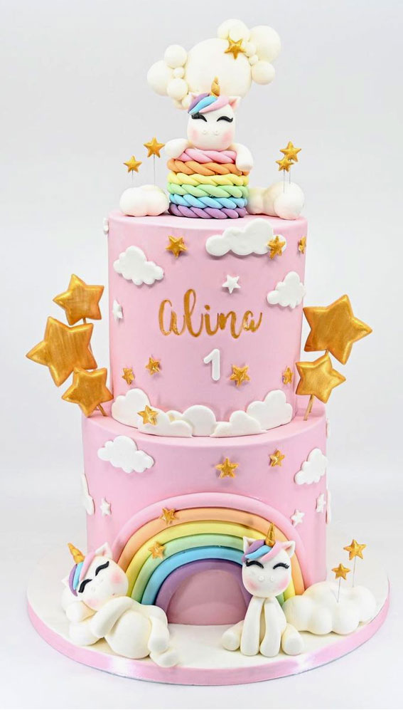 pretty unicorn and rainbow birthday cake, cake decorating designs, cake decorating ideas, birthday cake ideas, celebration cake, 1st birthday cake, 1st birthday cake ideas, unique birthday cake , unique cake decorating designs, cake decorating ideas for kids, chocolate cake decorating ideas, beautiful chocolate cakes images