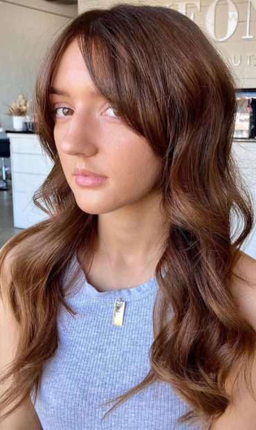 Trendy Hairstyles And Haircuts With Bangs Brunette Long Wavy With