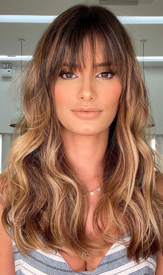 These Are The Best Hair Colour Trends in 2021 : Blonde on brunette with  bangs