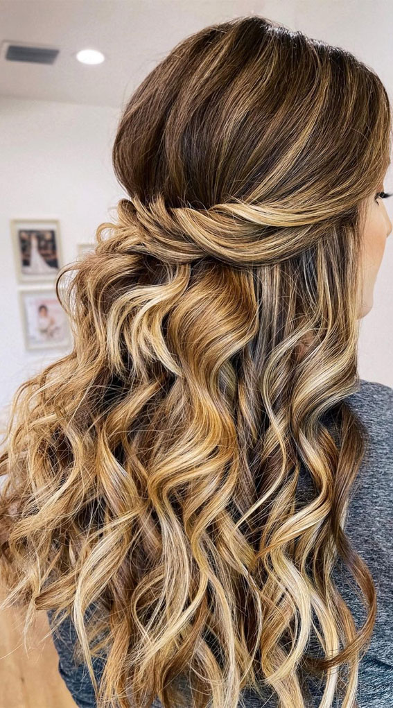 Half Up Hairstyles That Are Pretty For 2021 : half up with waves & pretty hair colour