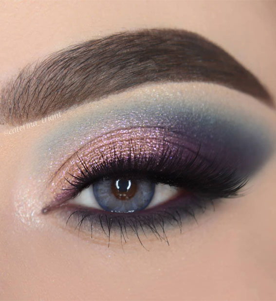 Latest Eye Makeup Trends You Should Try In 2021 : Shimmery purple and teal eyeshadow look