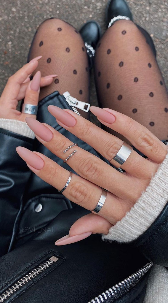 pink nails, matte pink nails, almond shape nails, simple pink nails, natural looking nails #nailartdesign #nailtrends
