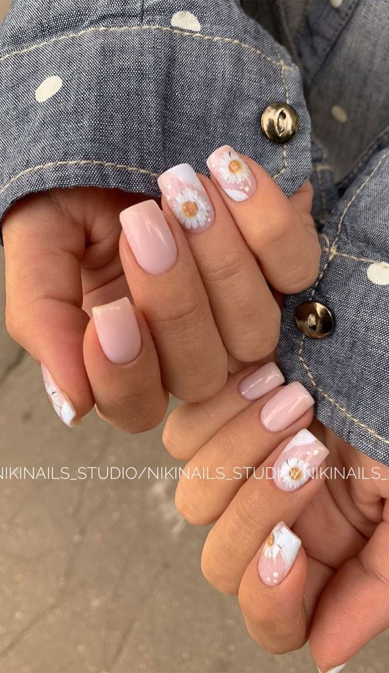 flower nails, daisy nails, spring nail art design, cute nail art design