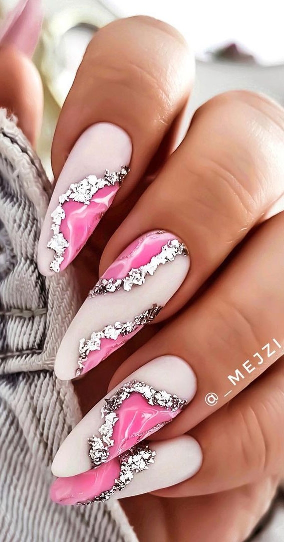 pink and silver nails