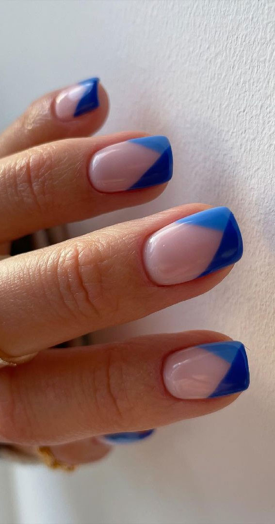 negative space acrylic nails, french tip nails, blue frend tip nails, negative space nails, blue tips, 