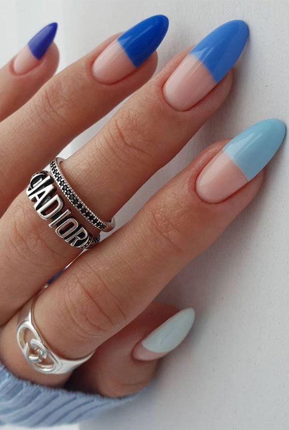 gradient blue nails, ombre blue nails, summer nail polish colors 2021, summer nails 2021, summer nails 2021, best nail color for beach vacation 2021, trending nail colors 2021, nail colours summer 2021, summer nail colors 2021, summer nail ideas
