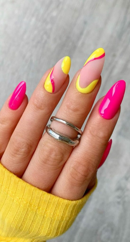 Summer Nail Designs You'll Probably Want To Wear Hot Pink and Yellow