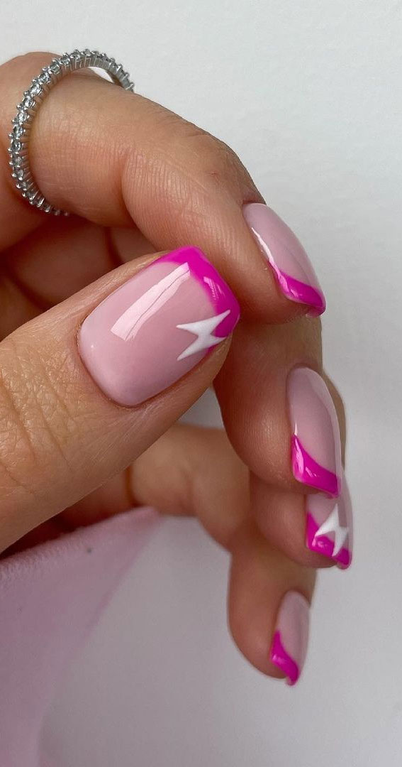 hot pink french tips, bright pink french manicure, hot pink french...