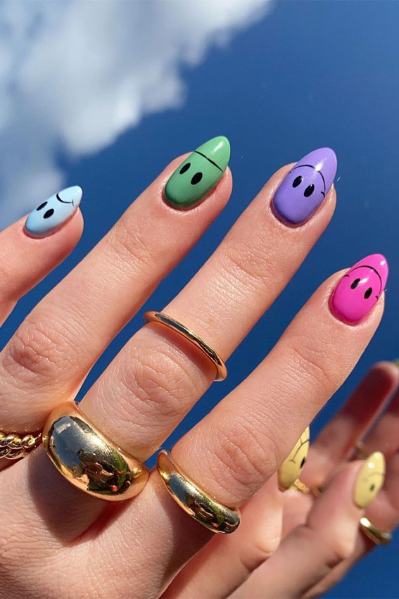 colorful summer nails, mr men nails, gradient nails, colourful nails, nail art designs, mix and match nail colours, different color each nail