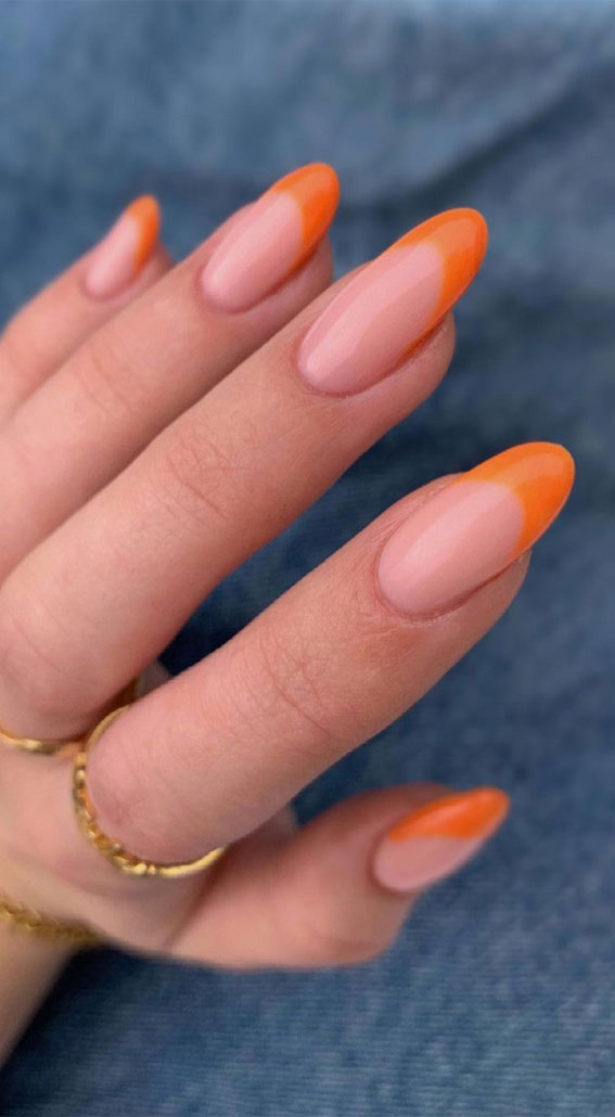 orange french tips, orange nails, orange french nail tips, orange french nails, summer nails, summer nail tips