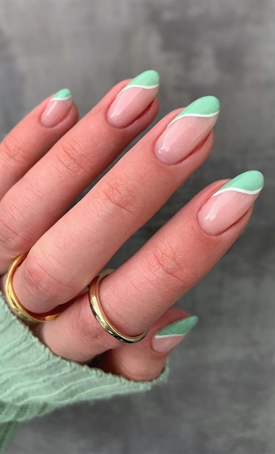 mint nail tips, mint french tips, mint french manicure, minimalist nails, summer nail polish colors 2021, summer nails 2021, summer nails 2021, best nail color for beach vacation 2021, trending nail colors 2021, nail colours summer 2021, summer nail colors 2021, summer nail ideas