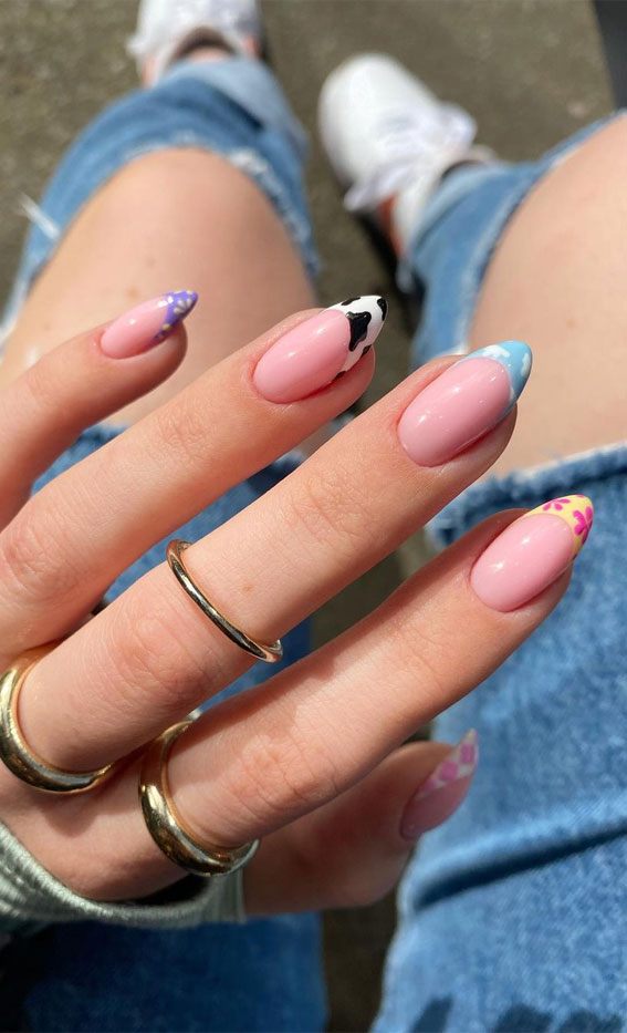 mix and match french tips, different nail tips, different nail art french manicure, summer nail polish colors 2021, summer nails 2021, summer nails 2021, best nail color for beach vacation 2021, trending nail colors 2021, nail colours summer 2021, summer nail colors 2021, summer nail ideas