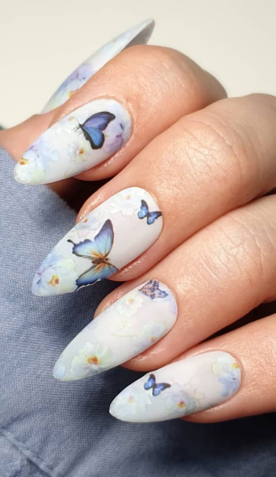 butterfly and floral nails, butterfly summer nails, summer nail polish colors 2021, summer nails 2021, summer nails 2021, best nail color for beach vacation 2021, trending nail colors 2021, nail colours summer 2021, summer nail colors 2021, summer nail ideas