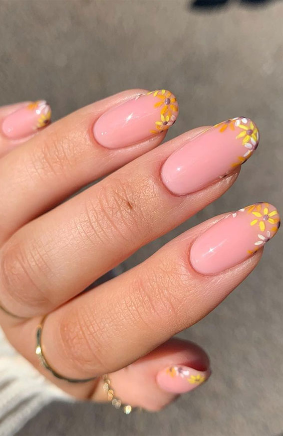 mix and match flower french tips, different nail tips, flower nail tips, different nail art french manicure, summer nail polish colors 2021, summer nails 2021, summer nails 2021, best nail color for beach vacation 2021, trending nail colors 2021, nail colours summer 2021, summer nail colors 2021, summer nail ideas