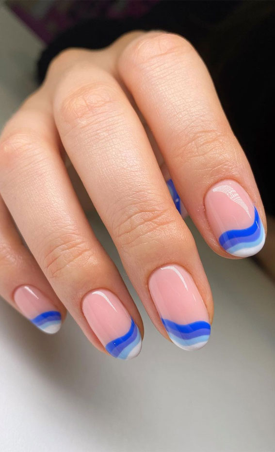 Summer Nail Designs Gradient Blue Wave French Mani Inspired