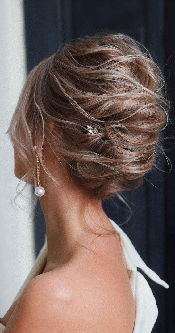 70 Latest Updo Hairstyles for Your Trendy Looks in 2021 : Textured Messy Chignon