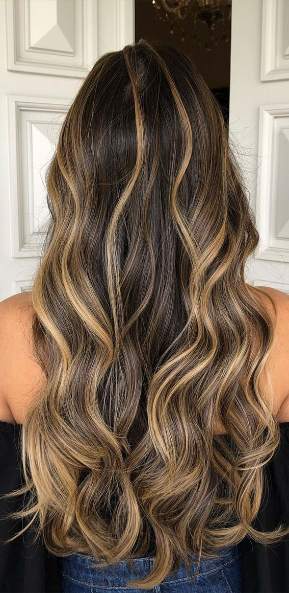 63 Charming hair colour ideas & hairstyles : Dark Hair with Bright Blonde Highlights