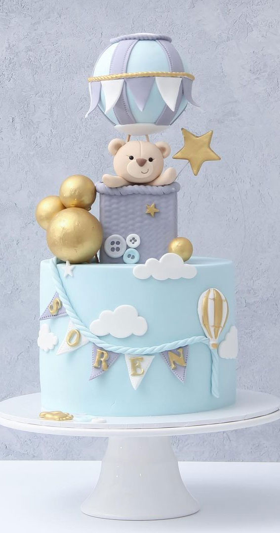 blue hot air balloon cake, hot air balloon cake, hot air balloon cake topper , hot air balloon birthday cake, hot air balloon 1st birthday cake design, hot air balloon cake for boy, baby shower cake